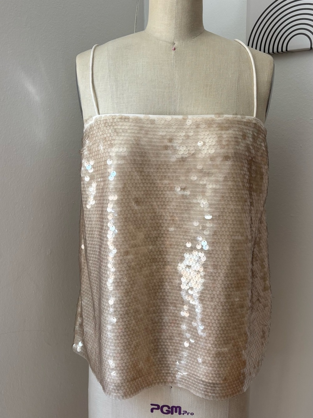 Tanya Taylor Champagne Sequin Spaghetti-Strap Cami